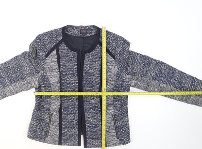 Marks and Spencer Women's Blue Tweed Collarless Blazer Size 16