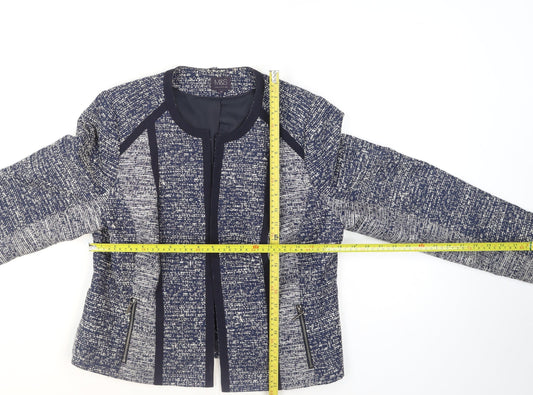 Marks and Spencer Women's Blue Tweed Collarless Blazer Size 16