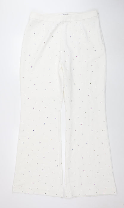 Rare London Women's White Rhinestone Wide-Leg Trousers Size 16
