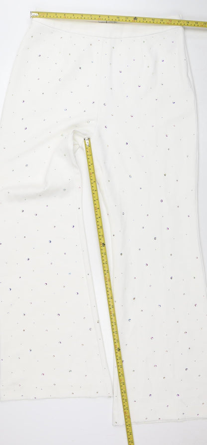 Rare London Women's White Rhinestone Wide-Leg Trousers Size 16