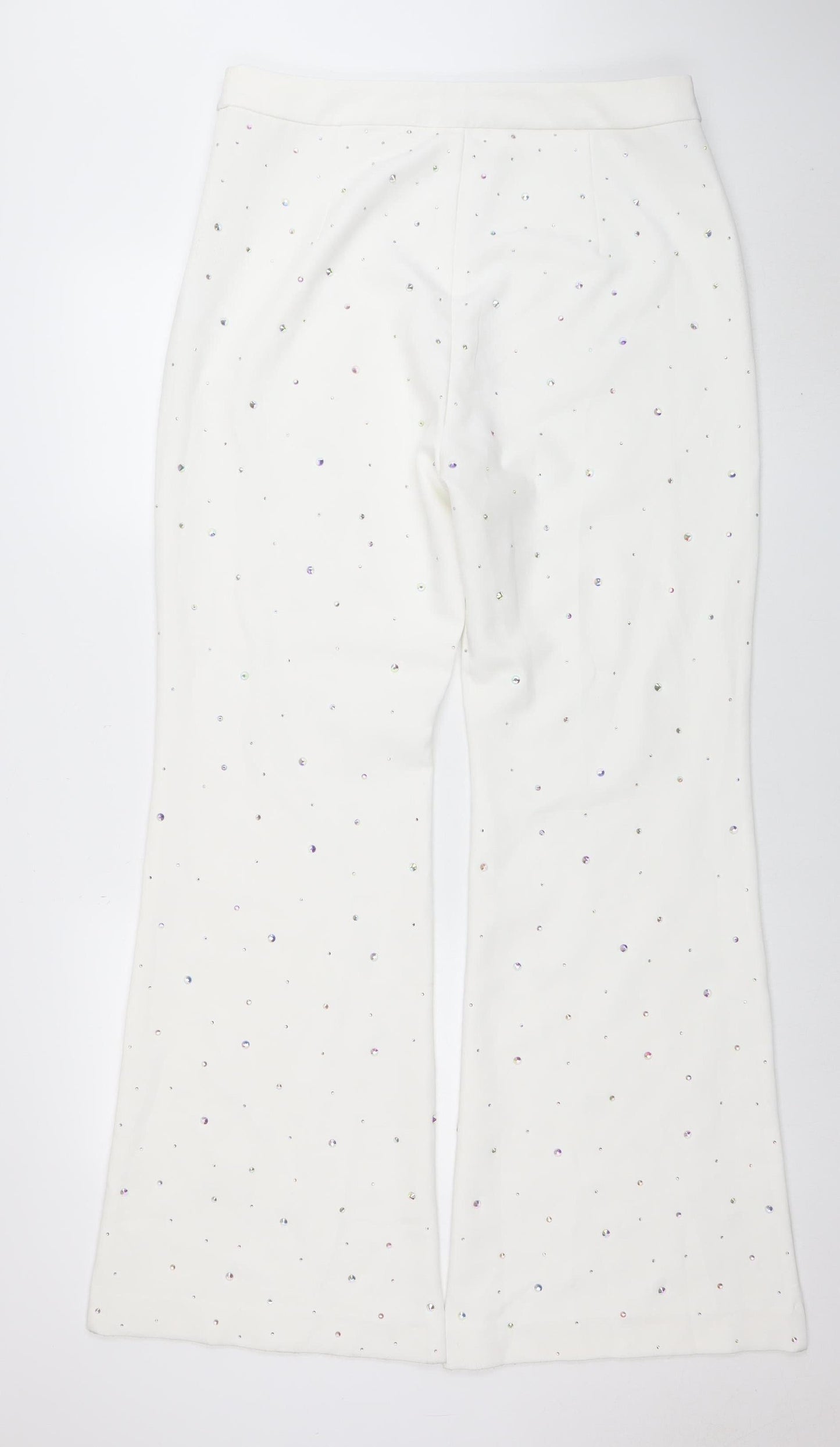 Rare London Women's White Rhinestone Wide-Leg Trousers Size 16