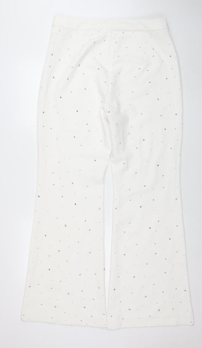 Rare London Women's White Rhinestone Wide-Leg Trousers Size 16