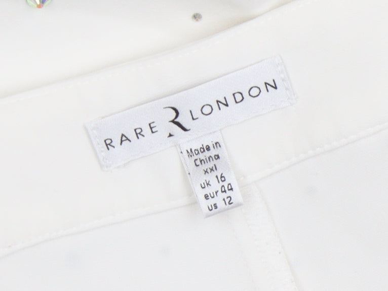 Rare London Women's White Rhinestone Wide-Leg Trousers Size 16