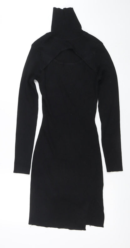 Pink Vanilla Women's Black Knit Bodycon High Neck Dress M