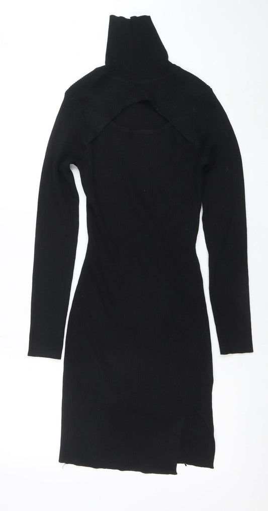 Pink Vanilla Women's Black Knit Bodycon High Neck Dress M