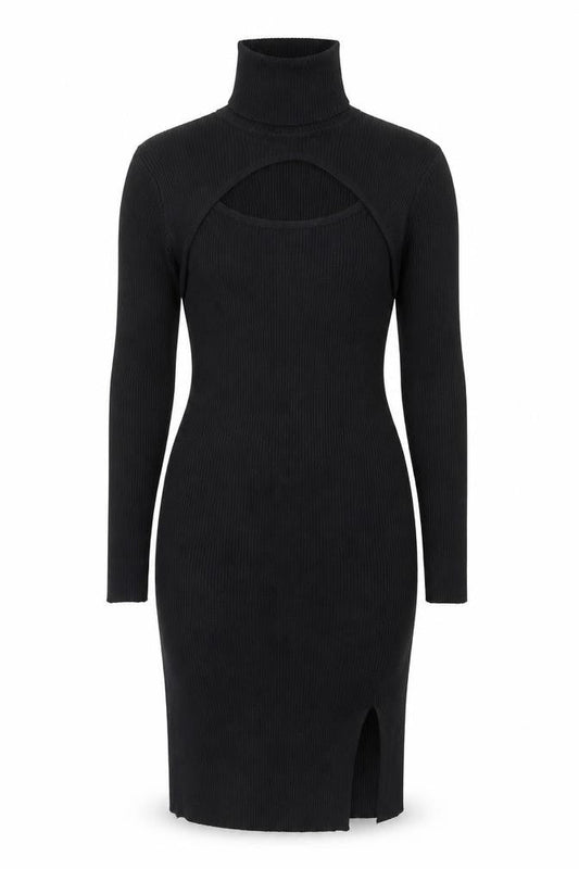 Pink Vanilla Women's Black Knit Bodycon High Neck Dress M