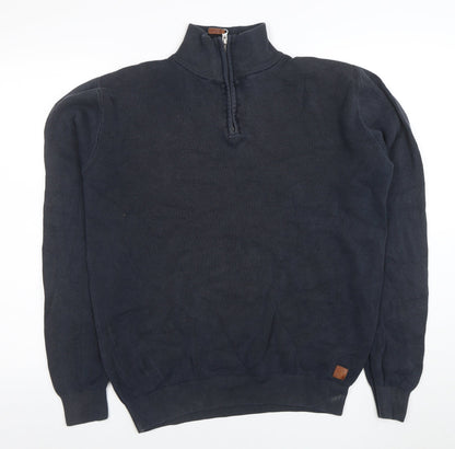 Next Men’s Blue 1/4 Zip High Neck Cotton Jumper Size M
