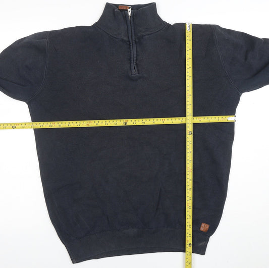 Next Men’s Blue 1/4 Zip High Neck Cotton Jumper Size M