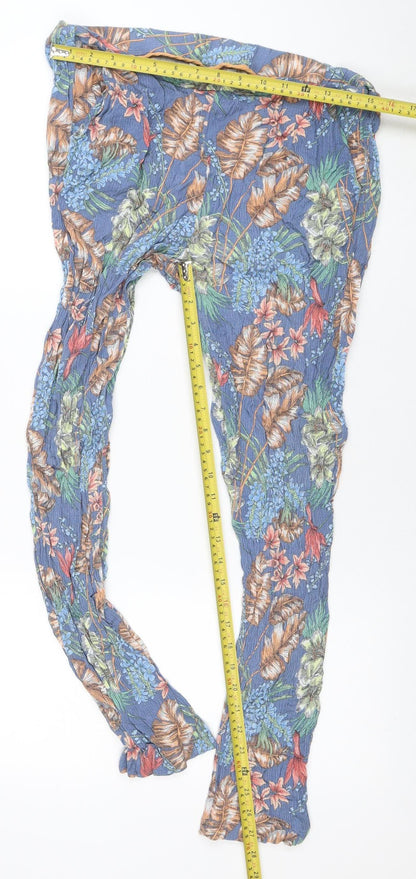 Laura Ashley Women's Blue Floral Wide-Leg Viscose Trousers Size 12