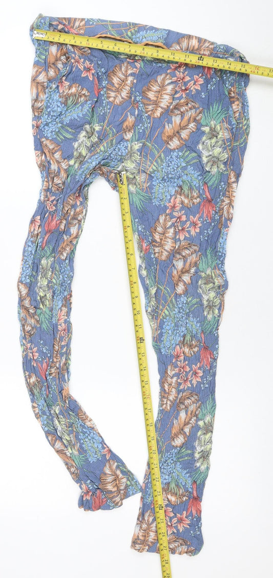Laura Ashley Women's Blue Floral Wide-Leg Viscose Trousers Size 12