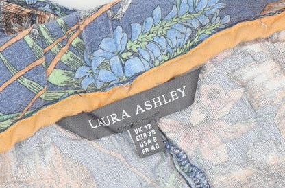 Laura Ashley Women's Blue Floral Wide-Leg Viscose Trousers Size 12