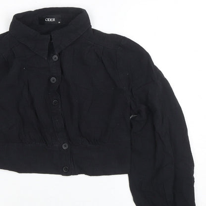Cider Women Black Cropped Button-Up Long Sleeve Shirt XL