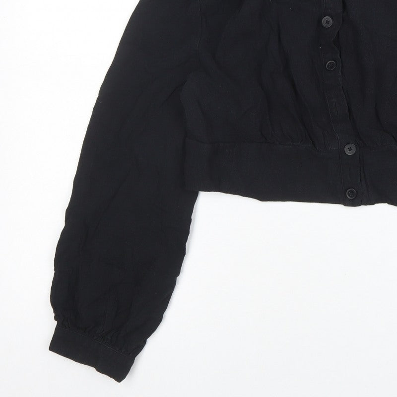 Cider Women Black Cropped Button-Up Long Sleeve Shirt XL