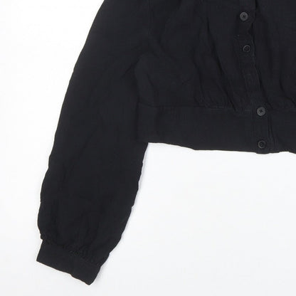 Cider Women Black Cropped Button-Up Long Sleeve Shirt XL