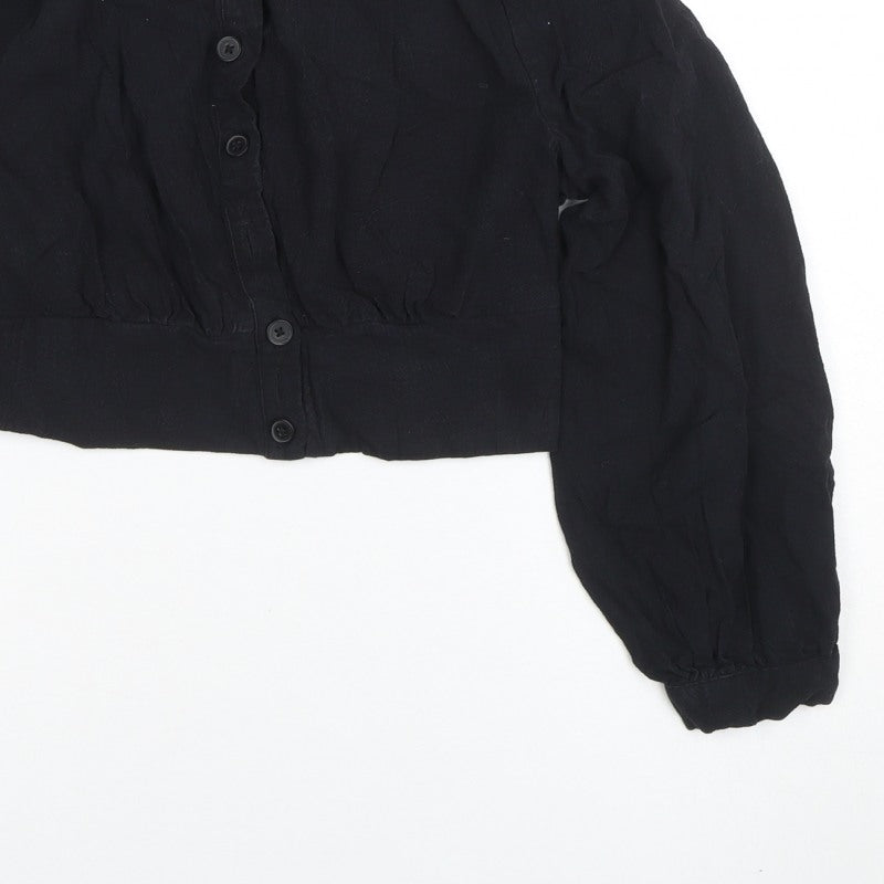 Cider Women Black Cropped Button-Up Long Sleeve Shirt XL