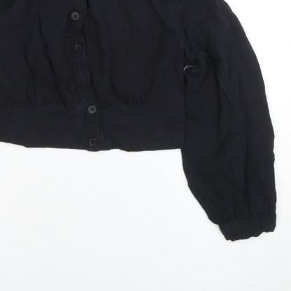 Cider Women Black Cropped Button-Up Long Sleeve Shirt XL