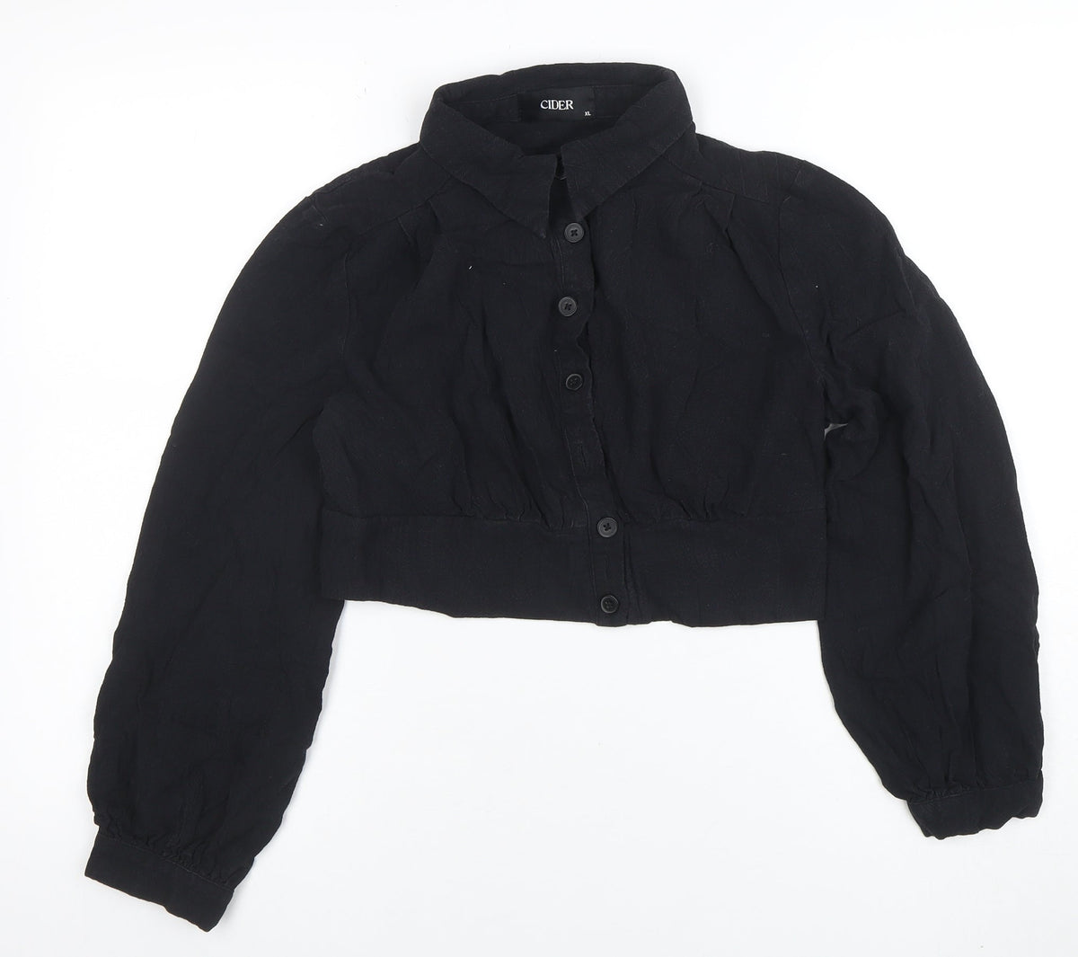 Cider Women Black Cropped Button-Up Long Sleeve Shirt XL