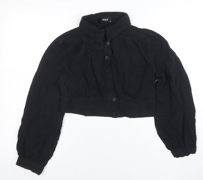 Cider Women Black Cropped Button-Up Long Sleeve Shirt XL
