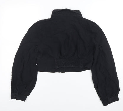 Cider Women Black Cropped Button-Up Long Sleeve Shirt XL