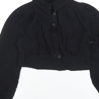 Cider Women Black Cropped Button-Up Long Sleeve Shirt XL
