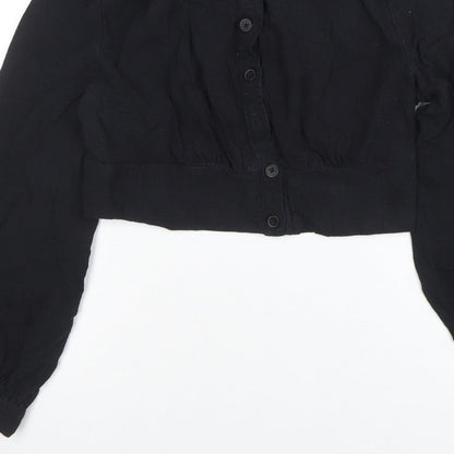 Cider Women Black Cropped Button-Up Long Sleeve Shirt XL