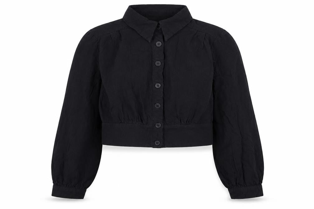 Cider Women Black Cropped Button-Up Long Sleeve Shirt XL