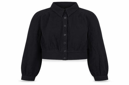 Cider Women Black Cropped Button-Up Long Sleeve Shirt XL