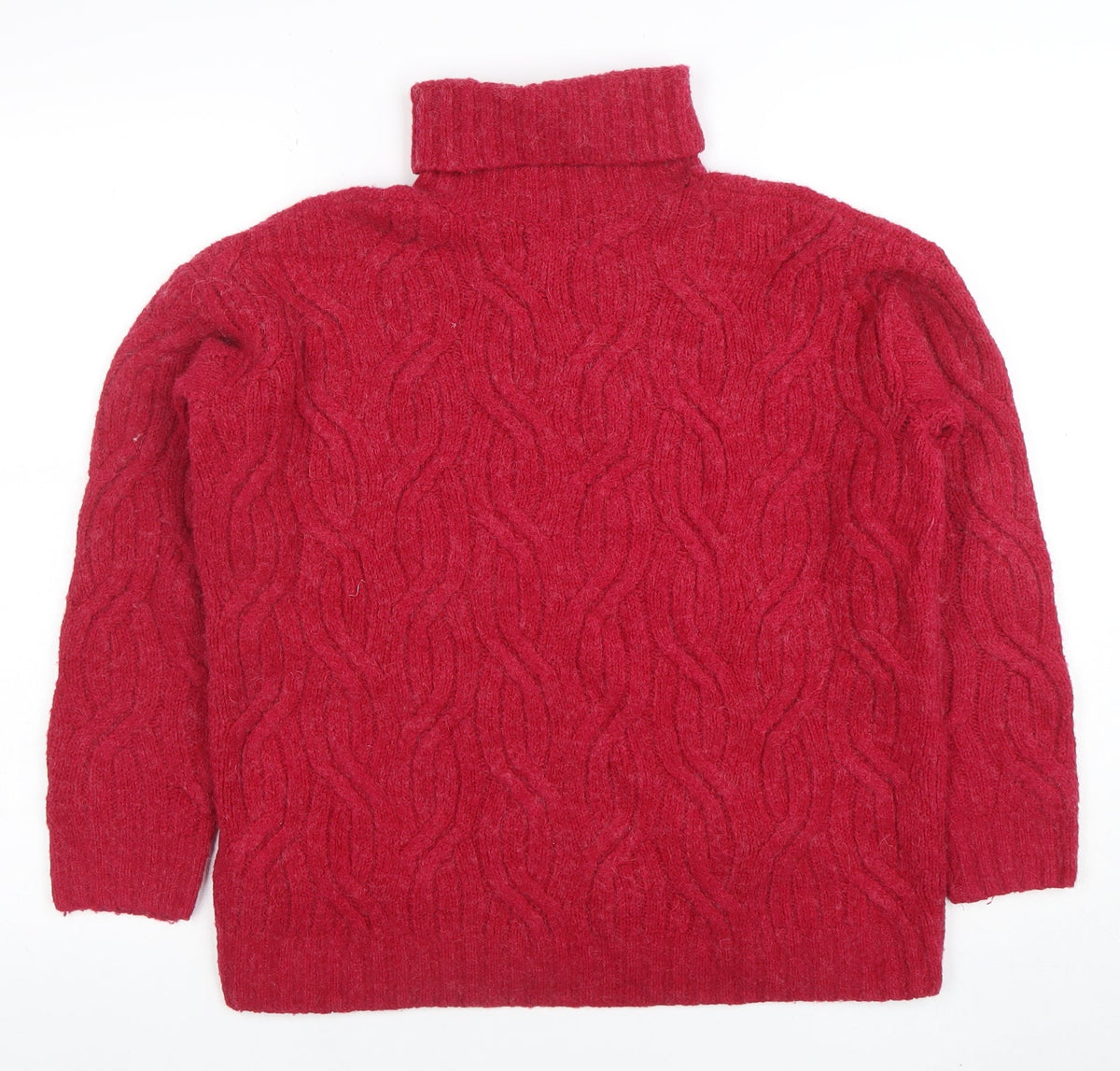 Marks and Spencer Women's Red Roll Neck Cable-Knit Jumper Size S