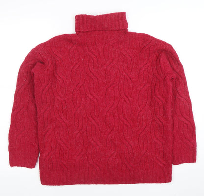 Marks and Spencer Women's Red Roll Neck Cable-Knit Jumper Size S