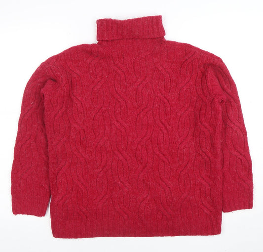 Marks and Spencer Women's Red Roll Neck Cable-Knit Jumper Size S