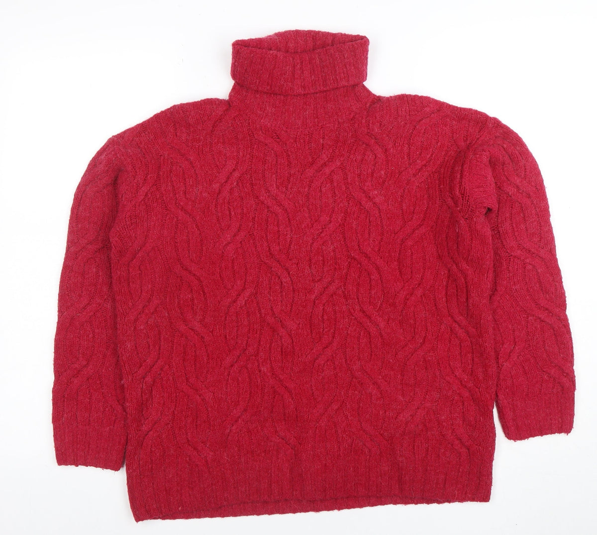 Marks and Spencer Women's Red Roll Neck Cable-Knit Jumper Size S
