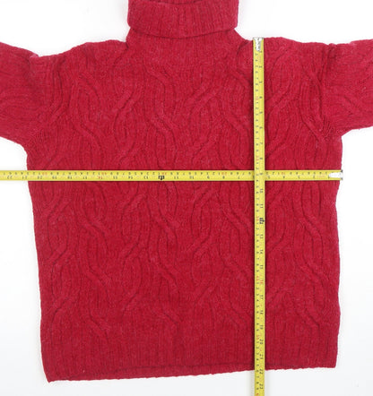 Marks and Spencer Women's Red Roll Neck Cable-Knit Jumper Size S