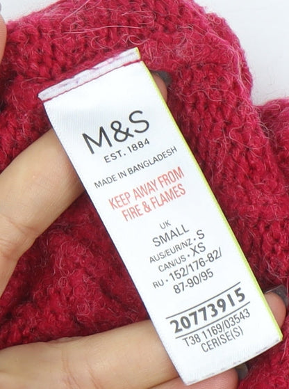 Marks and Spencer Women's Red Roll Neck Cable-Knit Jumper Size S