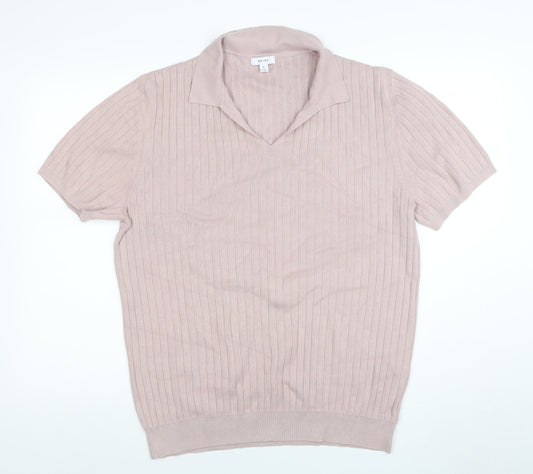 Reiss Men's Pink XL Short Sleeve Collared Knit Polo Shirt
