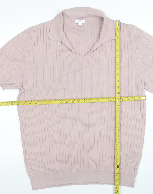 Reiss Men's Pink XL Short Sleeve Collared Knit Polo Shirt