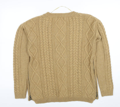 Next Women Beige Cable-Knit Wool Blend Jumper UK 12