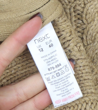 Next Women Beige Cable-Knit Wool Blend Jumper UK 12