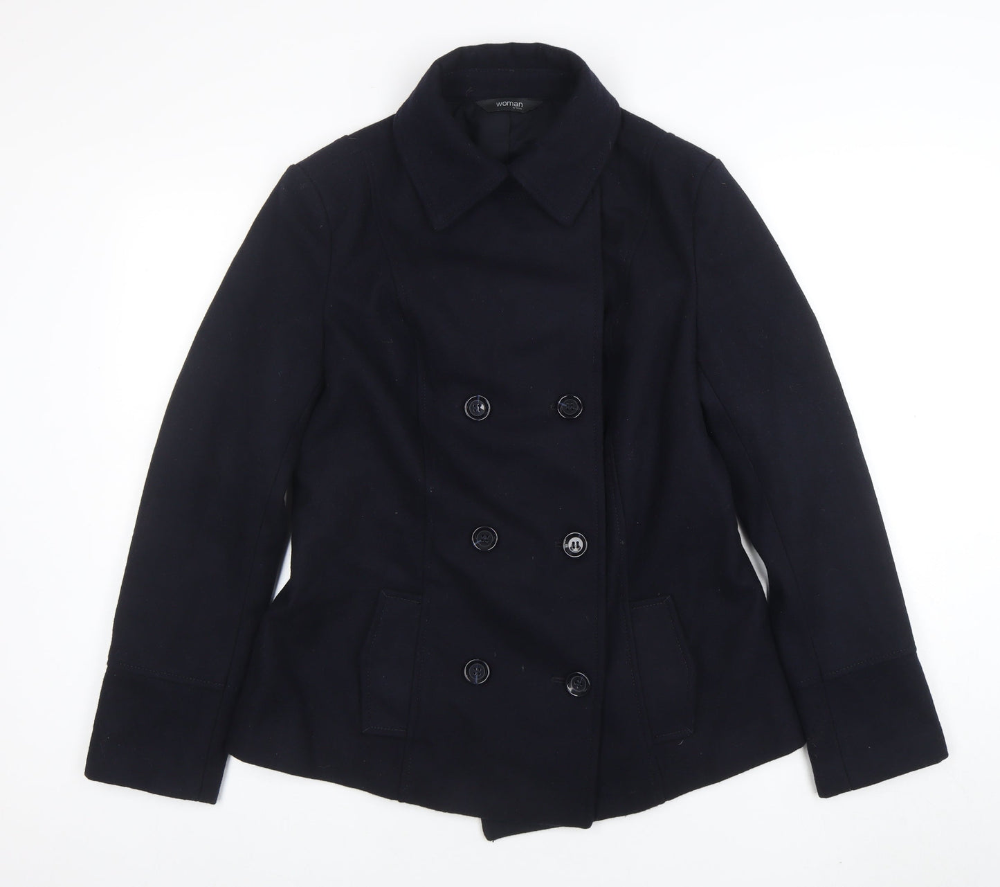 Tchibo Women Black Wool Blend Pea Coat Size 12 Classic Work Jacket