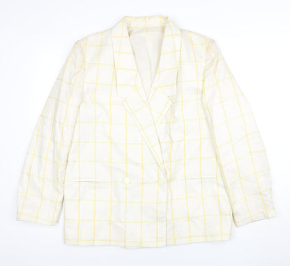 Principles Women's Ivory Yellow Check Double-Breasted Blazer Size 16