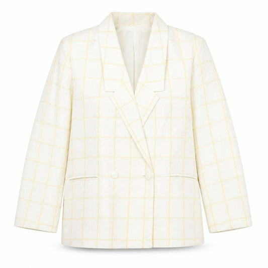 Front view of Principles Women's Ivory Yellow Check Double-Breasted Blazer, size 16