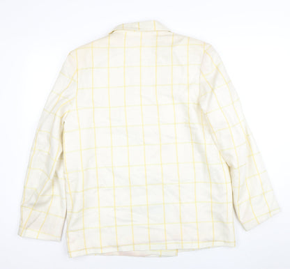 Principles Women's Ivory Yellow Check Double-Breasted Blazer Size 16