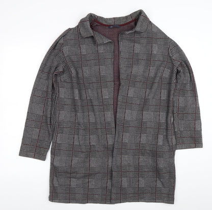 Marks and Spencer Women Grey Check Coatigan Size 14 Collared Mid-Length