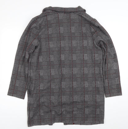 Marks and Spencer Women Grey Check Coatigan Size 14 Collared Mid-Length