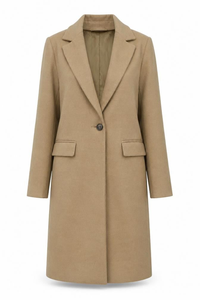 New Look Womens Beige Mid-Length Single-Breasted Overcoat Size 6
