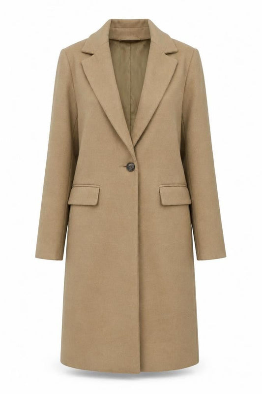 New Look Womens Beige Mid-Length Single-Breasted Overcoat Size 6