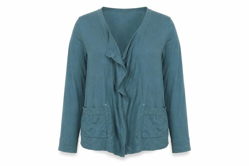 EAST Women Green Size 14 V-Neck Long Sleeve Knit Cardigan