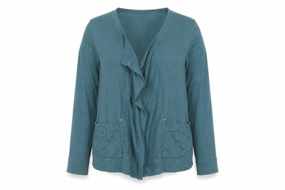EAST Women Green Size 14 V-Neck Long Sleeve Knit Cardigan