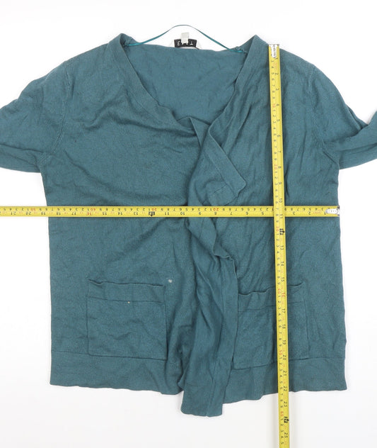 EAST Women Green Size 14 V-Neck Long Sleeve Knit Cardigan