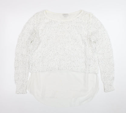 Apricot Women White Sequin Knit Long Sleeve Jumper XS