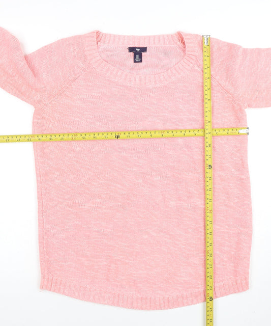 Gap Women Pink Cotton Crew Neck 3/4 Sleeve Pullover Jumper M